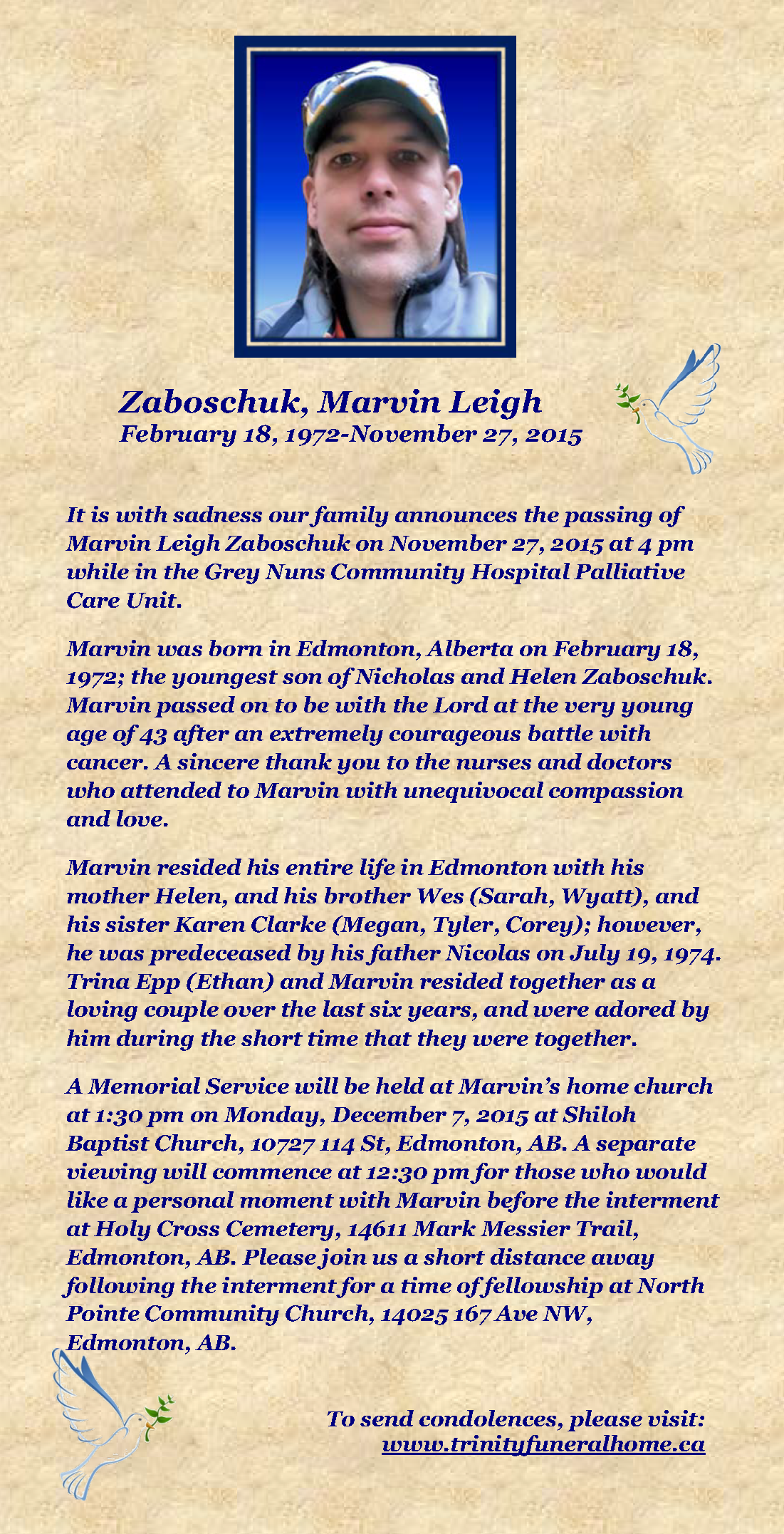 Marvin Zaboschuk Obituary